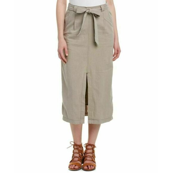 NWT Free People Easy Breezy Linen Cotton Blend Taupe Midi Skirt Size 2 $128 NGP - Picture 1 of 16